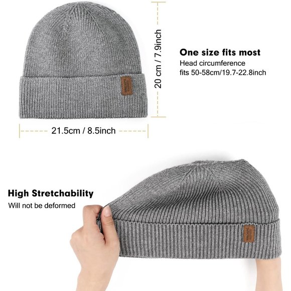 Winter Beanie Hats for Men Women, Fleece Lined Beanie Soft Stocking Cuffed cap